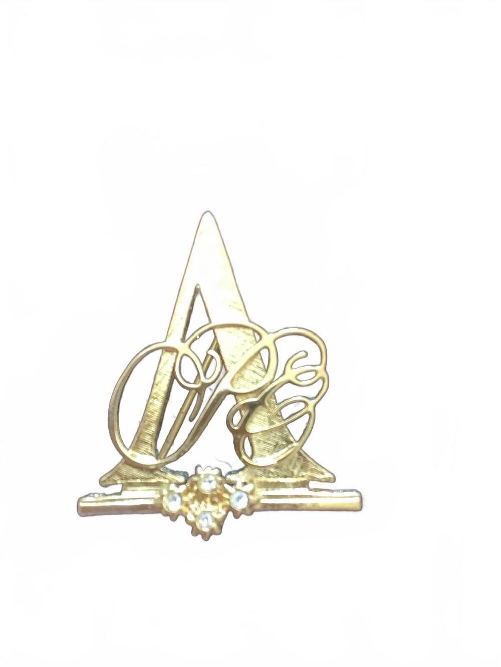 Vintage 1992 Avon Initial A Brooch Gold Tone Rhinestone Script Letter Pin Box